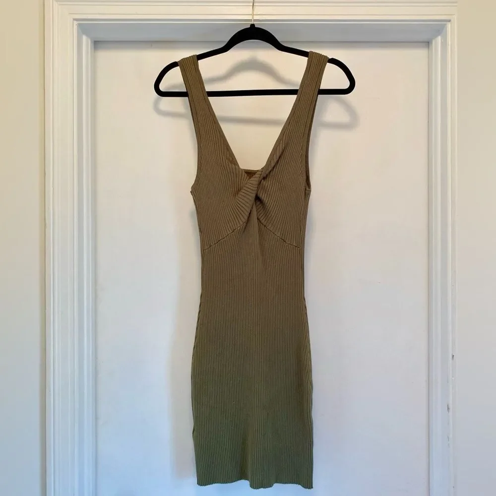 Abercrombie & Fitch Ribbed Bodycon reversible tank Dress Size Medium Olive Green